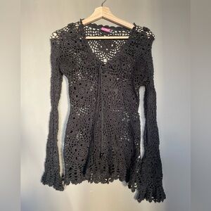 Say what Black Crochet Knit Long Sleeve Hoodie